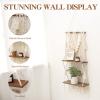 ANROYE 2 Tier Macrame Boho Wall Hanging Shelf, Handmade Bohemian Wooden Woven Plant Floating Shelves Decor, Decorative Chic Organizer for Bathroom Women Bedroom Girl Nursery Storage view 3