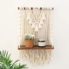 ANROYE Single Tier Macrame Boho Wall Hanging Shelf, Handmade Bohemian Wooden Woven Plants Floating Shelves Decor, Mini Chic Organizer for Bathroom Bedroom Western Home Nursery Storage Gift view 1
