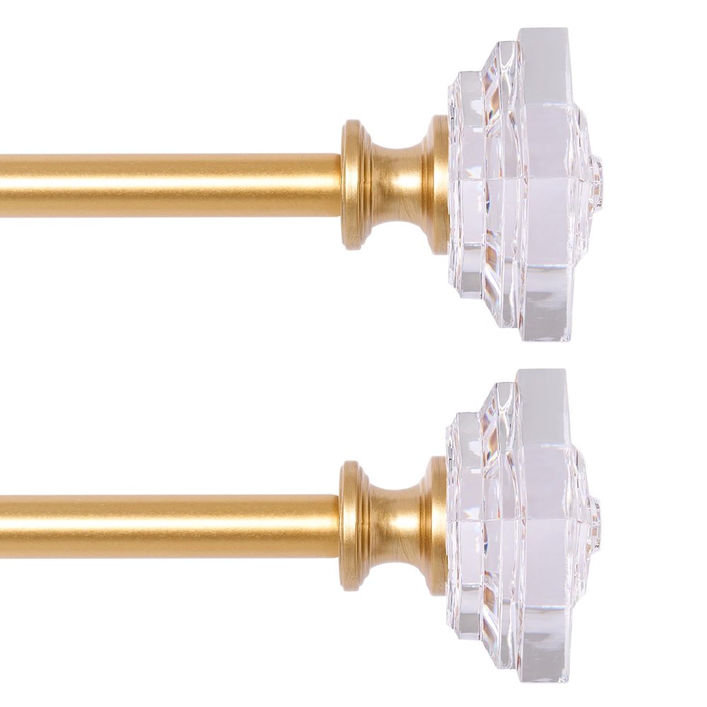 2 Pack Curtain Drapery RodAcrylic Square Finials Curtain Rod3/4" Diameter Single Deorative Curtain Rod, Adjustable Length from 48 to 84 Inches Gold