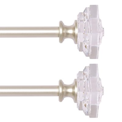 2 Pack Curtain Drapery RodAcrylic Square Finials Curtain Rod3/4" Diameter Single Deorative Curtain Rod, Adjustable Length from 48 to 84 Inches Nickel