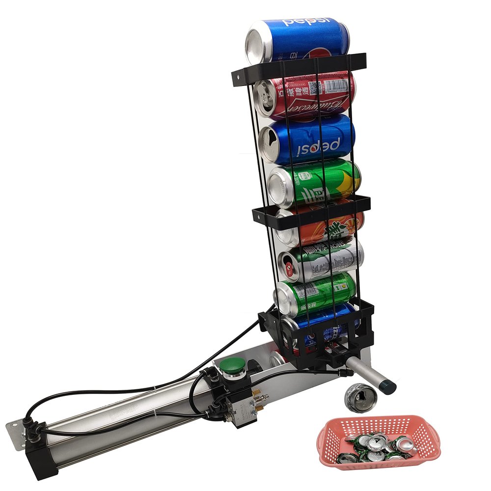 NKAIKE Auto Aluminum Can Crusher, Heavy Duty Pneumatic Cylinder Soda Beer Can Crusher, Eco-Friendly Recycling Tool (Automatic Button Feeding Style)