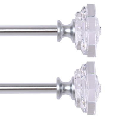 2 Pack Curtain Drapery RodAcrylic Square Finials Curtain Rod3/4" Diameter Single Deorative Curtain Rod, Adjustable Length from 48 to 84 Inches
