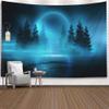 EMMTEEY Magical Forest Moonlight Shine Dark Natural Scene with Reflection in the Water Neon Blue Tapestry 80x60 view 1