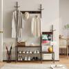 CharaVector Hall Tree Coat Rack Shoe Bench, Industrial Design, 3-in-1, Rustic Brown view 1