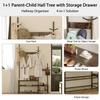 CharaVector Hall Tree Coat Rack Shoe Bench, Industrial Design, 3-in-1, Rustic Brown view 4