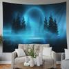 EMMTEEY Enchanted Forest Tapestry Moonlight Shine Dark Natural Scene with Reflection of in the Water Neon Blue 92.5X70.9 Tapestry view 3