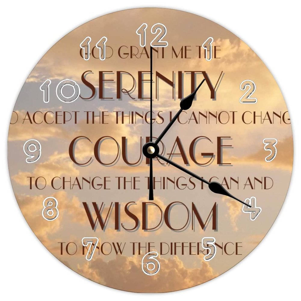 Mousus Round Nature Scenery Wall Clock - Glowing Sky Serenity Prayer Wrapped Natural Theme Wall Clocks for Kitchen, Office, Bedroom Decorative Hanging Clock, 12 Inches