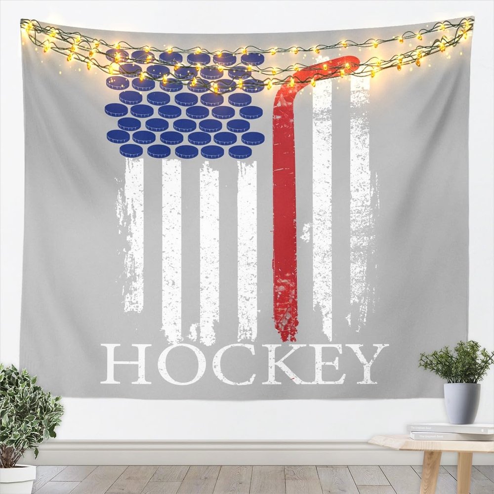 Hockey Tapestry Abstract Stripes Wall Hanging for Kids Teen Girls Boys Room Decor,Ball Sports Game Wall Blanket Tapestries Grey Wall Art Hanging, Small 51.2 x 59.1 Inches