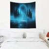 EMMTEEY Misty Forest Tapestry Moonlight Shine Dark Natural Scene with Reflection of in the Water Neon Blue Tapestry Wall Art 50X60 Tapestry view 1