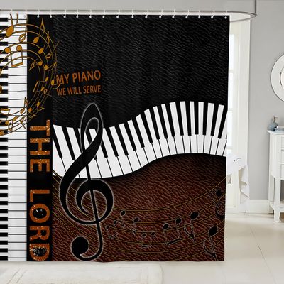 Luxury Piano Shower Curtains,Musical Note Music Lover Bathroom Curtains for Kids Teens Boys Girls,Nice Music Brown Vintage Waterproof Bath Curtains,with 12 Hooks Suits for Bathtub,72" W x 78" L