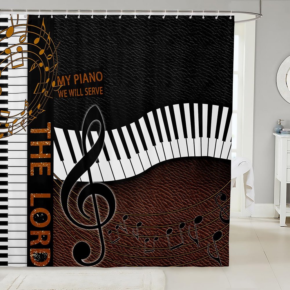 Luxury Piano Shower Curtains,Musical Note Music Lover Bathroom Curtains for Kids Teens Boys Girls,Nice Music Brown Vintage Waterproof Bath Curtains,with 12 Hooks Suits for Bathtub,72" W x 78" L