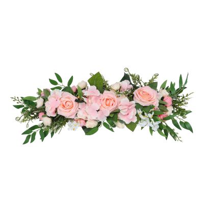 MISNODE 25.6 Inch Artificial Rose Flower Swag, Wedding Arch Flowers, Rose Decorative Floral Swag for Lintel, Green Leaves Flower Garland for Wedding Home Garden Door Decor (Pink)