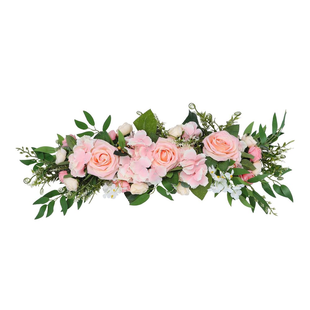MISNODE 25.6 Inch Artificial Rose Flower Swag, Wedding Arch Flowers, Rose Decorative Floral Swag for Lintel, Green Leaves Flower Garland for Wedding Home Garden Door Decor (Pink)