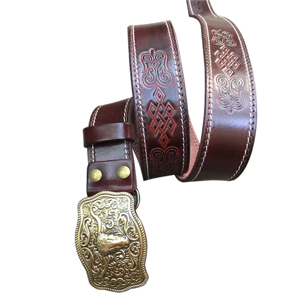 JIARY Mens Belts,Vintage Western Cowboy Cowgirl Leather Belt Bull Horn Buckle,Brown,110CM/43.3''