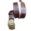 JIARY Mens Belts,Vintage Western Cowboy Cowgirl Leather Belt Bull Horn Buckle,Brown,110CM/43.3'' view 1