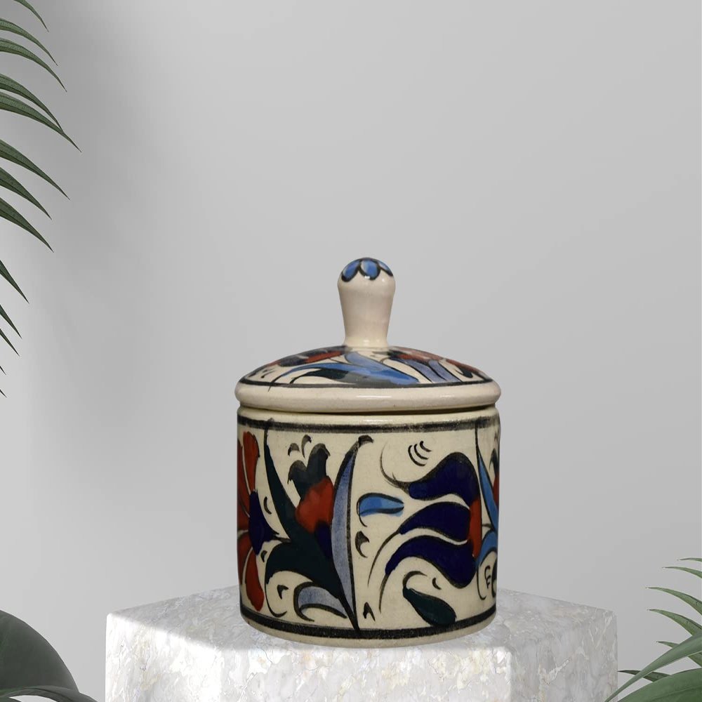 EliPOT Ceramic Sugar Holder, Ceramic Sugar Holder, Ceramic Table Sugar Holder (White and Blue)