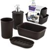 Superio Ribbed Collection - Decorative Plastic Bathroom Accessories Set, Brown (Set of 4) Soap Dish, Liquid Dispenser, Toothbrush Holder Cup, Vanity Organizer Tray Bathroom Countertop Decor Gift view 1