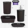 Superio Ribbed Collection - Decorative Plastic Bathroom Accessories Set, Brown (Set of 4) Soap Dish, Liquid Dispenser, Toothbrush Holder Cup, Vanity Organizer Tray Bathroom Countertop Decor Gift view 2