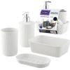 Superio Ribbed Collection - Decorative Plastic Bathroom Accessories Set, White Smoke (Set of 4) Soap Dish, Liquid Dispenser, Toothbrush Holder Cup, Vanity Organizer Tray - Bathroom Decor Gift view 1