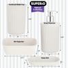 Superio Ribbed Collection - Decorative Plastic Bathroom Accessories Set, White Smoke (Set of 4) Soap Dish, Liquid Dispenser, Toothbrush Holder Cup, Vanity Organizer Tray - Bathroom Decor Gift view 2
