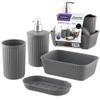 Superio Ribbed Collection - Decorative Plastic Bathroom Accessories Set, Grey (Set of 4) Soap Dish Liquid Dispenser, Toothbrush Holder Cup, Vanity Organizer Tray - Bath Accessory Countertop Decor Gift view 1