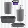Superio Ribbed Collection - Decorative Plastic Bathroom Accessories Set, Grey (Set of 4) Soap Dish Liquid Dispenser, Toothbrush Holder Cup, Vanity Organizer Tray - Bath Accessory Countertop Decor Gift view 2