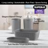 Superio Ribbed Collection - Decorative Plastic Bathroom Accessories Set, Grey (Set of 4) Soap Dish Liquid Dispenser, Toothbrush Holder Cup, Vanity Organizer Tray - Bath Accessory Countertop Decor Gift view 3