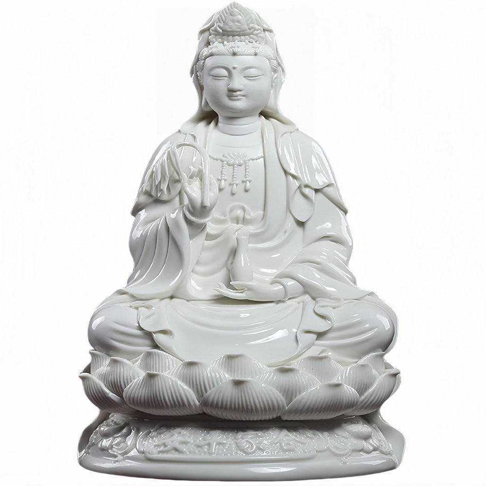 Getrelax Guan Yin Statue on Lotus - Buddhist Avalokiteshvara Kuanyin/Buddhism Quan Yin - Best Chinese Feng Shui Gifts (11 Inch, White)