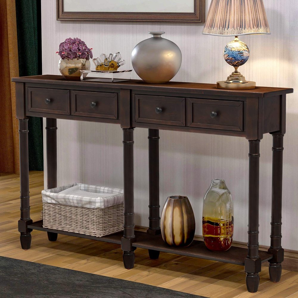 Console Table,Sofa Table with 2 Storage Drawers and Bottom Shelf for Living Room, Entryway Easy Assembly (Espresso)