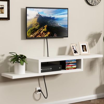 ChooChoo Wall Mounted TV Stand, Media Console Stand, 60 TV Storage Shelf, Floating TV Stand Entertainment Shelf for Living Room, Bedroom, White