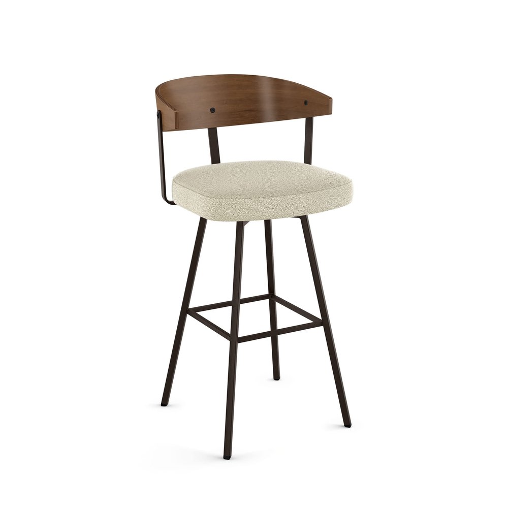 Amisco Quinton 26 in. Swivel Counter Stool - Cream Boucl Polyester/Light Brown Wood/Dark Brown Metal