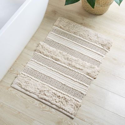 Ink+Ivy Bath Rug Hand-Woven Texture Shaggy Striped Soft & Water Absorbent, Boho Bathroom Dcor Bath-Mats, Non-Slip Absorbent Quick Dry Mats for Tub, Shower Room, Asher, 20x32 Natural