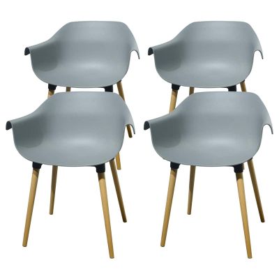 Hline Living Modern Dining Chair Set of 4, Mid Century Nordic Style Side Chairs, ABS Plastic and Beech Wood Legs, for Indoor Outdoor Kitchen, Living Room, Bedroom, Conference, Smoke Grey