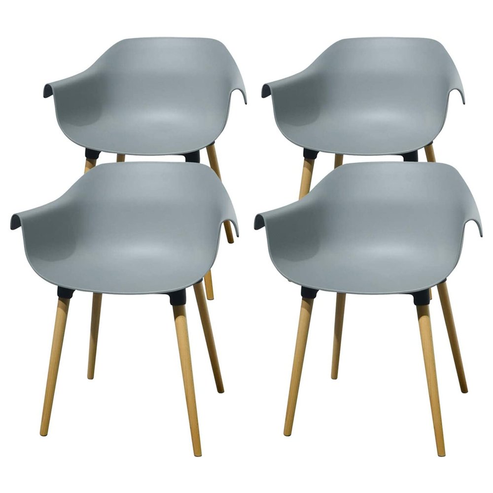 Hline Living Modern Dining Chair Set of 4, Mid Century Nordic Style Side Chairs, ABS Plastic and Beech Wood Legs, for Indoor Outdoor Kitchen, Living Room, Bedroom, Conference, Smoke Grey