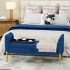 Alunaune Modern Blue Velvet Storage Bench for Bedroom End of Bed Bench Ottoman, Upholstered Armed Entryway Bench Long Settee for Living Room view 3