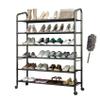 LEAIJIAFY Tall 6-Tier Metal Shoe Rack,Non-Woven Fabric Shoe Shelf,Large Storage Racks with Locking Wheels,Rolling Shoe Storage Organizer Shoe Stand Holders,for Garage Closet Dorm,Black view 1