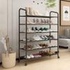 LEAIJIAFY Tall 6-Tier Metal Shoe Rack,Non-Woven Fabric Shoe Shelf,Large Storage Racks with Locking Wheels,Rolling Shoe Storage Organizer Shoe Stand Holders,for Garage Closet Dorm,Black view 2