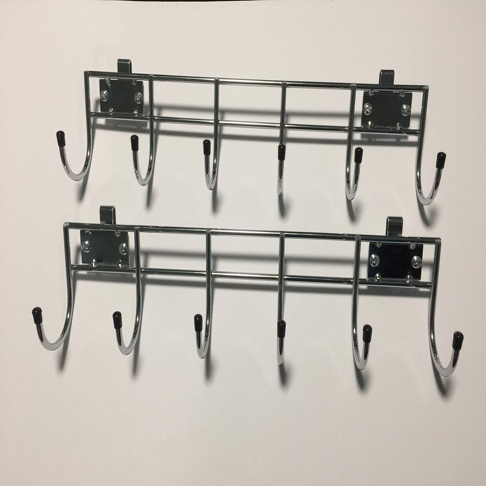 Home Storage Space HSS Steel Wire Shelving 18" Wide Side Bar W/6 hooks, No Collar, Add-on, Chrome, 2-PACK