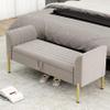 Alunaune Modern Velvet Storage Bedroom Bench End of Bed Bench, Upholstered Armed Entryway Bench Ottoman Settee for Living Room-Grey view 4