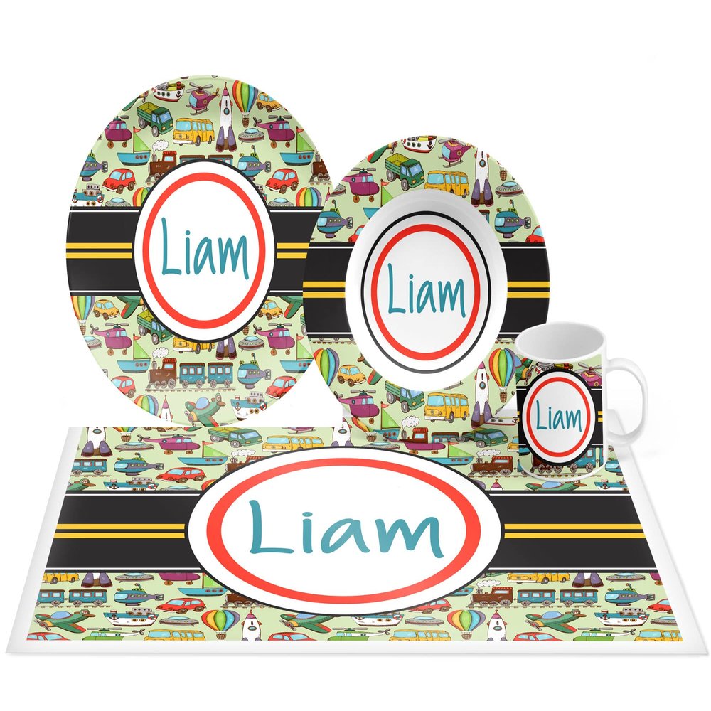 Personalized Transportation Trucks Cars Plate Set, Bowl, Placemat, Mug, Mealtime, Dinner, Dinnerware - Choose Your Pieces