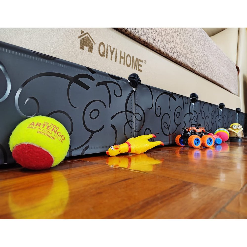 QIYIHOME Under Bed Blocker for Pets, Gap Bumper for Under Bed, Stop Things Going Under Bed or Sofa Couch, Toys Blocker for Cats Dogs, Easy to Install, Total 7" Height 78.5" Length, Black