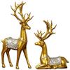 2-Pack Reindeer Figurines Resin Couple Deer Statue Animal Deer Ornament for Christmas TV Stand Bookshelf Decor - Golden view 1