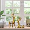 2-Pack Reindeer Figurines Resin Couple Deer Statue Animal Deer Ornament for Christmas TV Stand Bookshelf Decor - Golden view 2