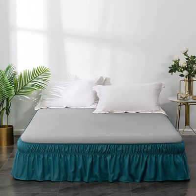 JHION Ruffled Bed Skirt, Adjustable Elastic Bed Skirt, Three Sided Wrap Around, 15 Inches Drop Easy to Put On, Dust Ruffles Solid Color Bed Skirt