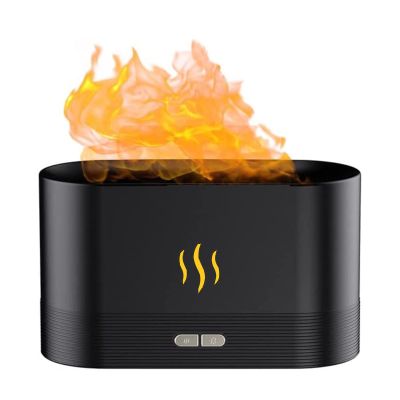 Small Evaporative Flame Humidifier, Essential Oil Diffuser with Flame Night Light, Room Humidifier for Bedroom,for Home Small Room Office Travel Super Quiet, Auto Shut-off (black)
