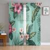 2 PCS Semi-Sheer Curtains 84 Inches Long Pink Flos Hibisci Flower Green Leaf,Rod Pocket Voile Living Room Curtains Panels,Window Drape Chiffon Sheer Cafe Curtains for Living Room,Summer Tropical Print view 1