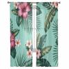 2 PCS Semi-Sheer Curtains 84 Inches Long Pink Flos Hibisci Flower Green Leaf,Rod Pocket Voile Living Room Curtains Panels,Window Drape Chiffon Sheer Cafe Curtains for Living Room,Summer Tropical Print view 2