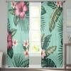 2 PCS Semi-Sheer Curtains 84 Inches Long Pink Flos Hibisci Flower Green Leaf,Rod Pocket Voile Living Room Curtains Panels,Window Drape Chiffon Sheer Cafe Curtains for Living Room,Summer Tropical Print view 3