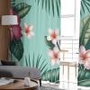 2 PCS Semi-Sheer Curtains 84 Inches Long Pink Flos Hibisci Flower Green Leaf,Rod Pocket Voile Living Room Curtains Panels,Window Drape Chiffon Sheer Cafe Curtains for Living Room,Summer Tropical Print view 4