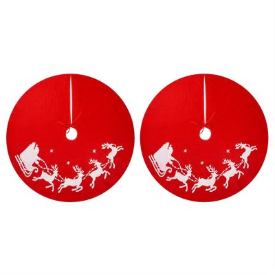 CAREG 2 Pcs Christmas Tree Skirt - 39.4 Inches Large Tree Skirt with Santa and Reindeers Pattern Compatible with Xmas Holiday Decoration (Color : Light Green)